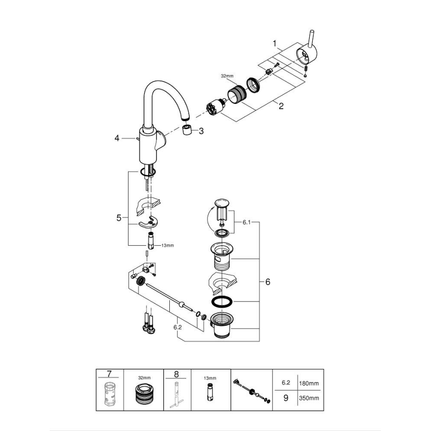 GROHE 32629002 - Baterija za umivaonik CONCETTO veličina L sjajni krom