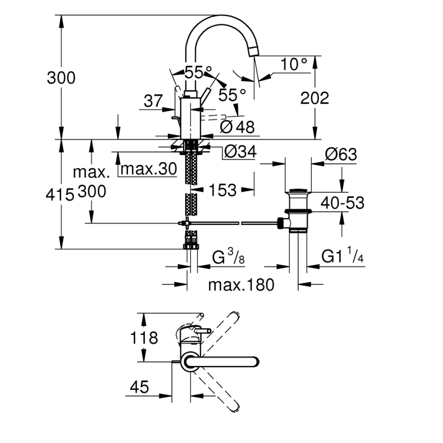 GROHE 32629002 - Baterija za umivaonik CONCETTO veličina L sjajni krom