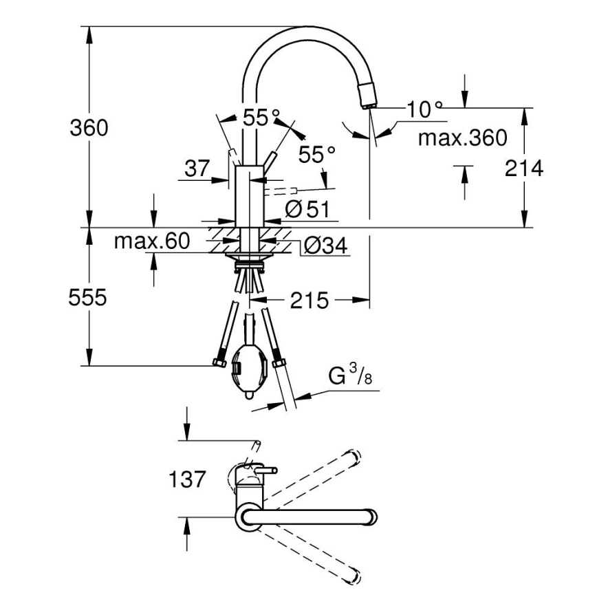 GROHE 32663003 - Kuhinjska miješalica CONCETTO 360 mm sjajni krom
