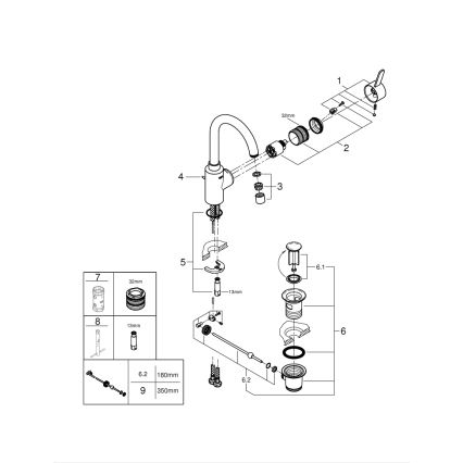 GROHE 32830001 - Miješalica za umivaonik EUROSMART COSMOPOLITAN veličina L krom