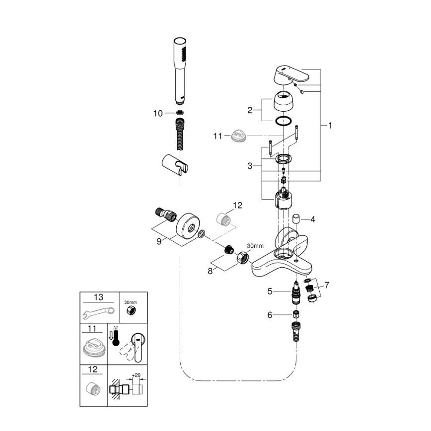 GROHE 32832000 - Set za kadu s miješalicom EUROSMART COSMOPOLITAN, sjajni krom