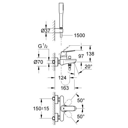 GROHE 32832000 - Set za kadu s miješalicom EUROSMART COSMOPOLITAN, sjajni krom