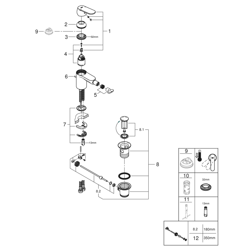 GROHE 32839000 - Baterija za bide EUROSMART COSMOPOLITAN, veličina S, sjajni krom