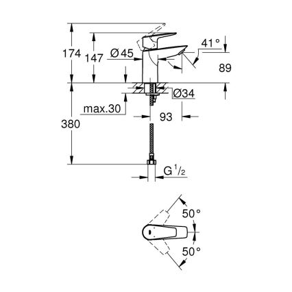 GROHE 32858001 - Miješalica za umivaonik BAUEDGE 147 mm sjajni krom