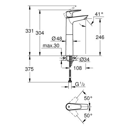 GROHE 32860001 - Miješalica za umivaonik BAUEDGE 304 mm, sjajni krom