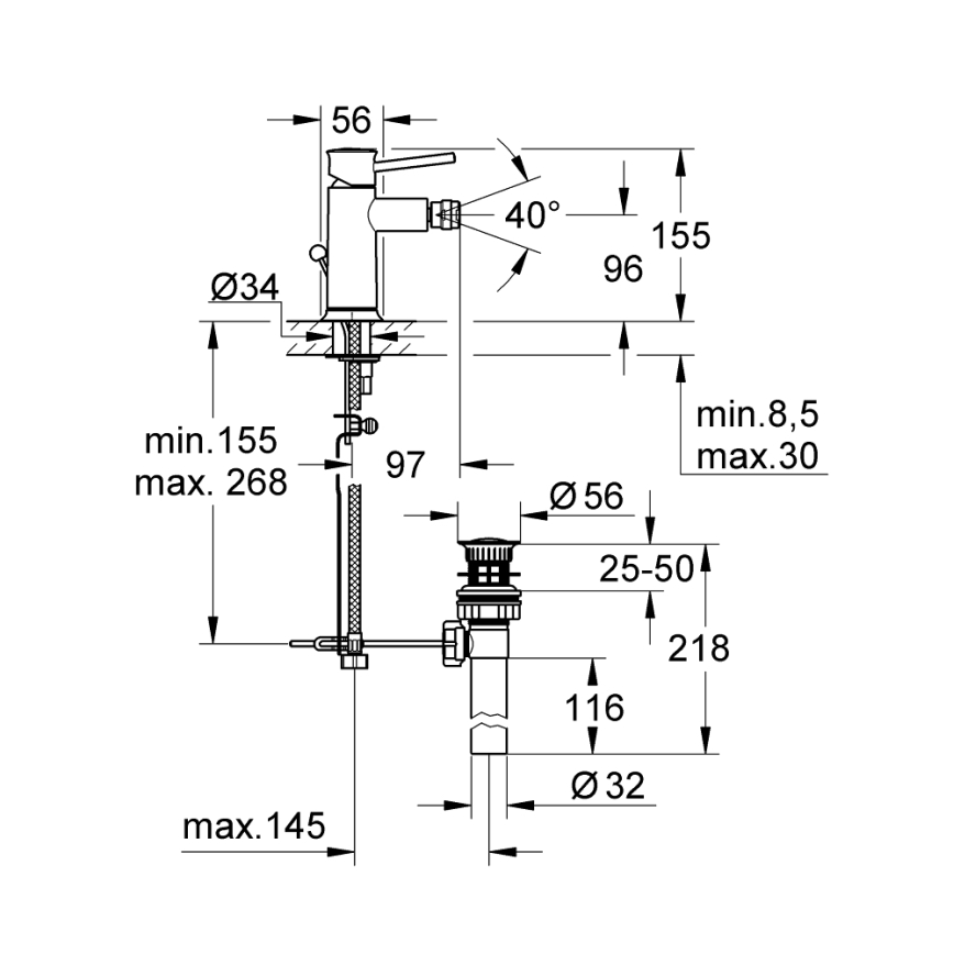 GROHE 32864000 - Miješalica za bide BAUCLASSIC, sjajni krom