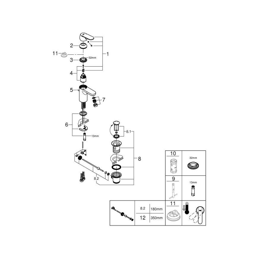 GROHE 32883000 - Slavina za umivaonik GET, veličina S, polirani krom