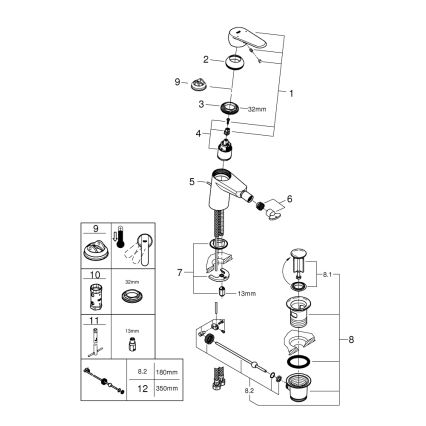 GROHE 33244002 - Baterija za bide EURODISC COSMOPOLITAN DN 15, sjajni krom