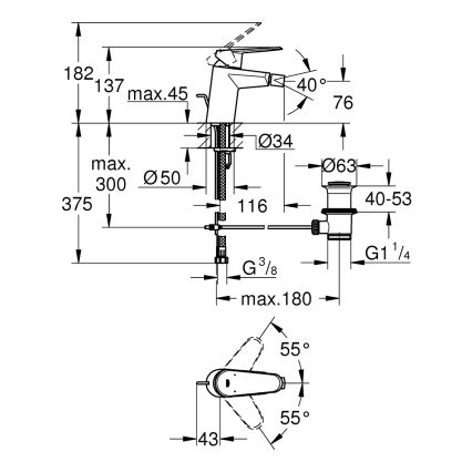GROHE 33244002 - Baterija za bide EURODISC COSMOPOLITAN DN 15, sjajni krom