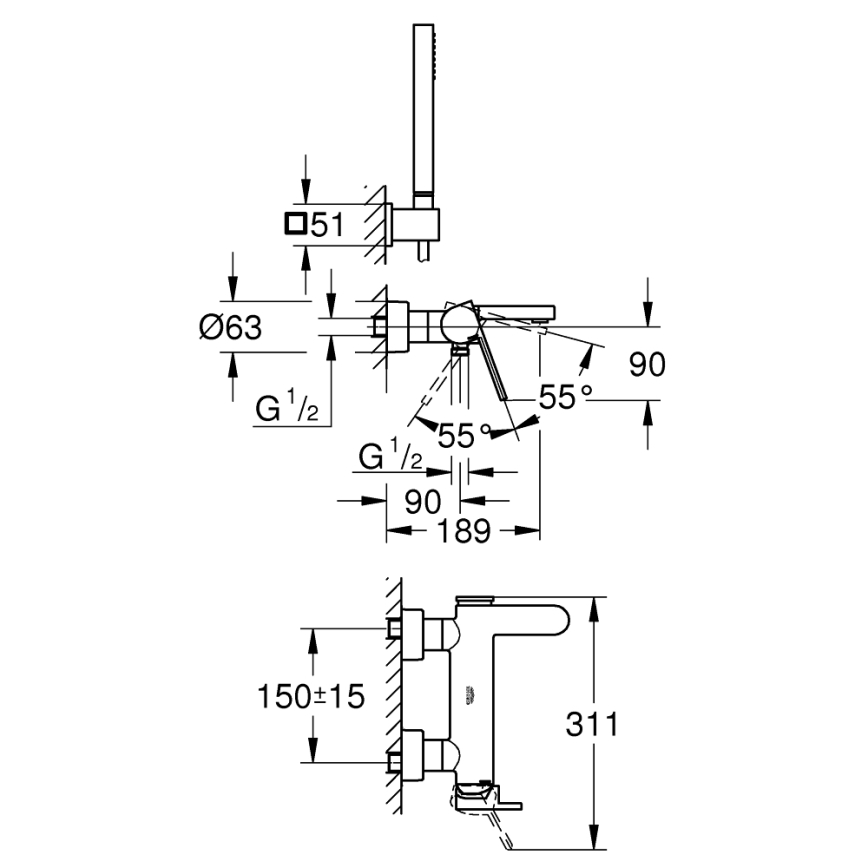 GROHE 33547003 - Miješalica za kadu PLUS, sjajni krom