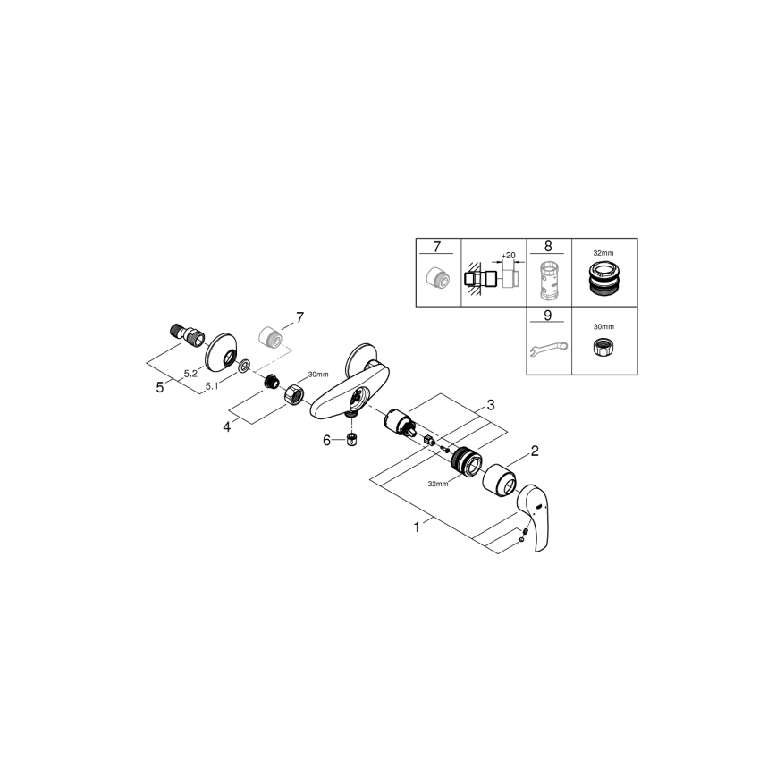 GROHE 33555002 - Miješalica za tuš EUROSMART DN 15, sjajni krom