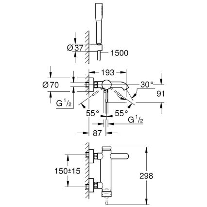GROHE 33628001 - Set za kadu s baterijom ESSENCE DN 15 sjajni krom