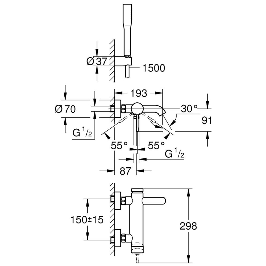 GROHE 33628001 - Set za kadu s baterijom ESSENCE DN 15 sjajni krom