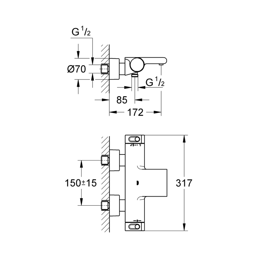 GROHE 34174001 - Termostatska mješalica za kadu GROHTHERM 2000 172 mm sjajni krom