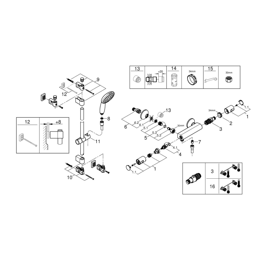 GROHE 345972431 -Termostatska tuš miješalica PRECISION START 12” 60 cm crna