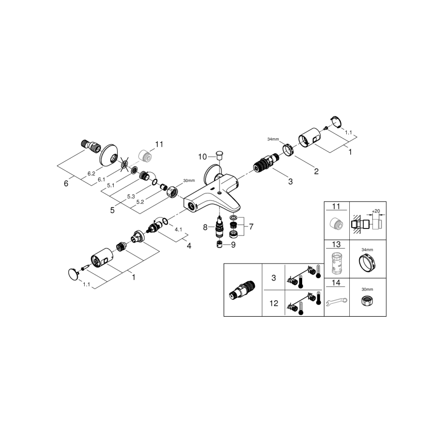 GROHE 345982430 - Termostatska miješalica za kadu PRECISION START 168 mm crna