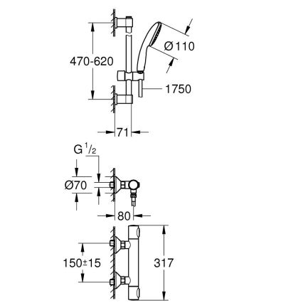 GROHE 34800001 - Tuš set s termostatskom baterijom PRECISION FLOW 600 mm, sjajni krom