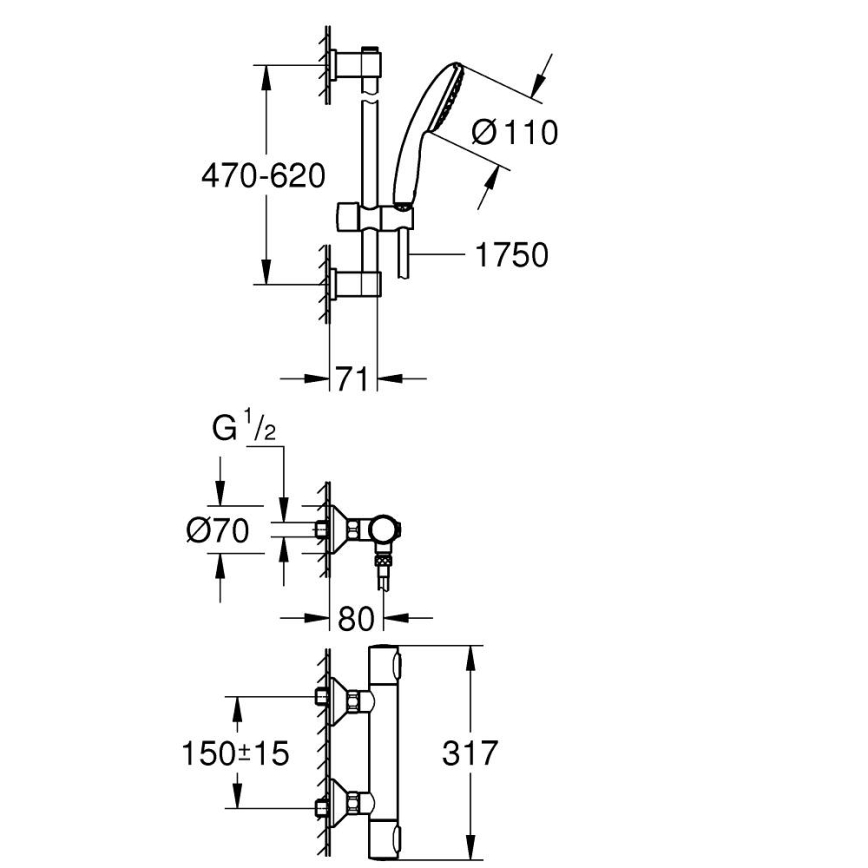 GROHE 34800001 - Tuš set s termostatskom baterijom PRECISION FLOW 600 mm, sjajni krom