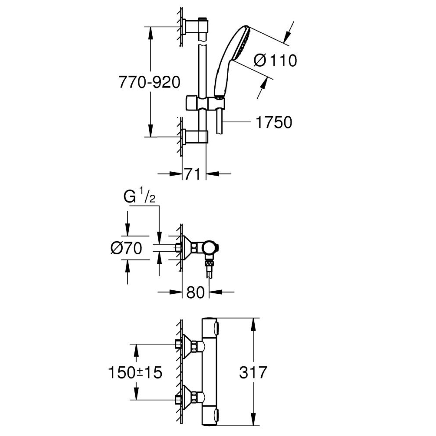 GROHE 34805001 - Tuš set s termostatskom miješalicom PRECISION FLOW DN 15 sjajni krom