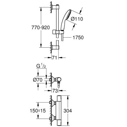 GROHE 34854001 - Set za tuširanje s termostatskom miješalicom PRECISION START 900 mm polirani krom