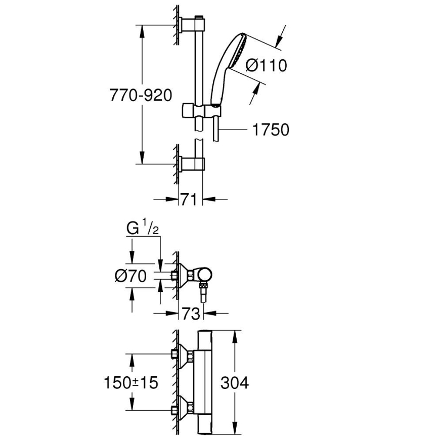GROHE 34854001 - Set za tuširanje s termostatskom miješalicom PRECISION START 900 mm polirani krom