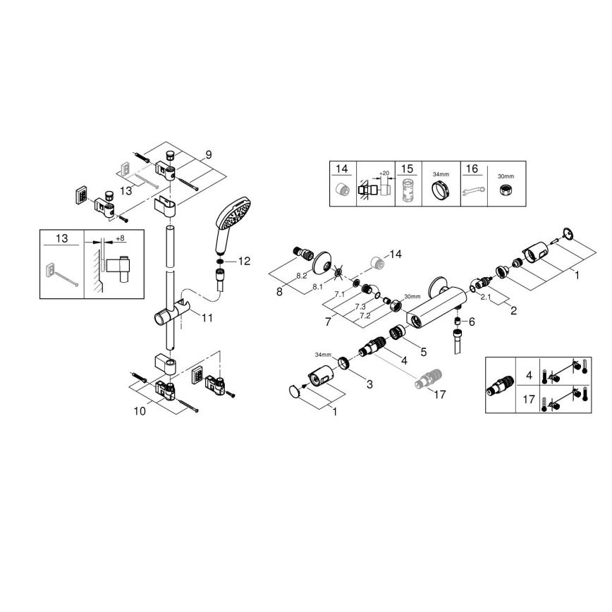 GROHE 34855003 - Set za tuširanje s termostatskom miješalicom PRECISION TREND 150 mm sjajni krom