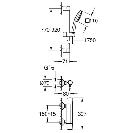 GROHE 34855003 - Set za tuširanje s termostatskom miješalicom PRECISION TREND 150 mm sjajni krom