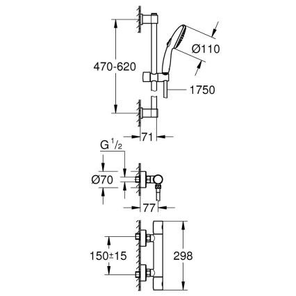 GROHE 34856000 - Tuš set s termostatskom mješalicom PRECISION GET 600 mm sjajni krom