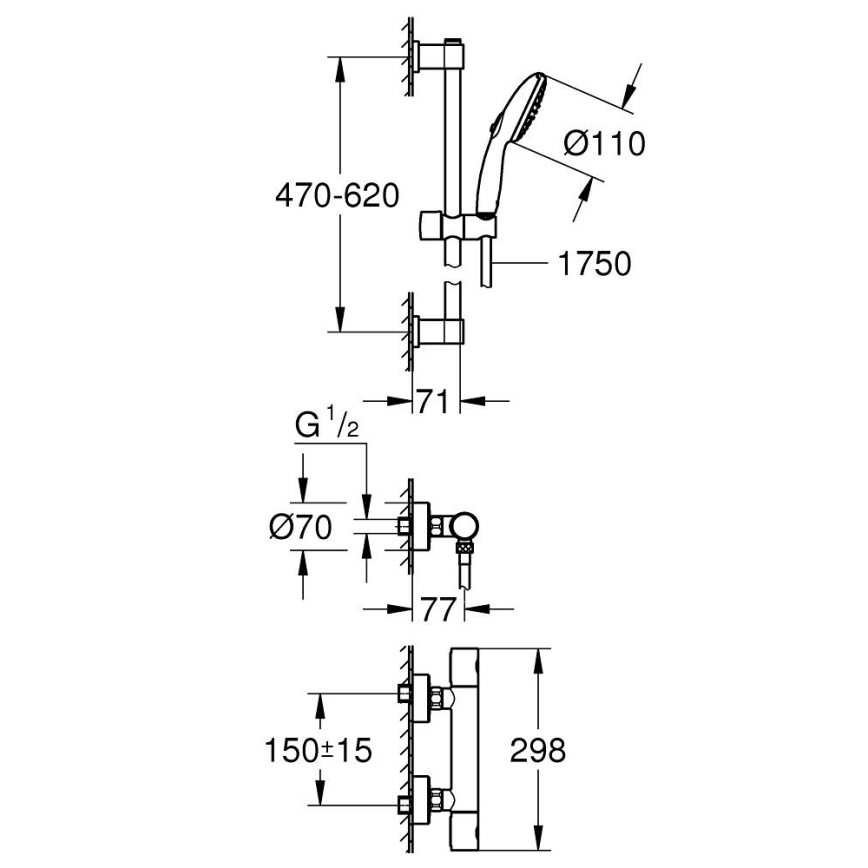 GROHE 34856000 - Tuš set s termostatskom mješalicom PRECISION GET 600 mm sjajni krom