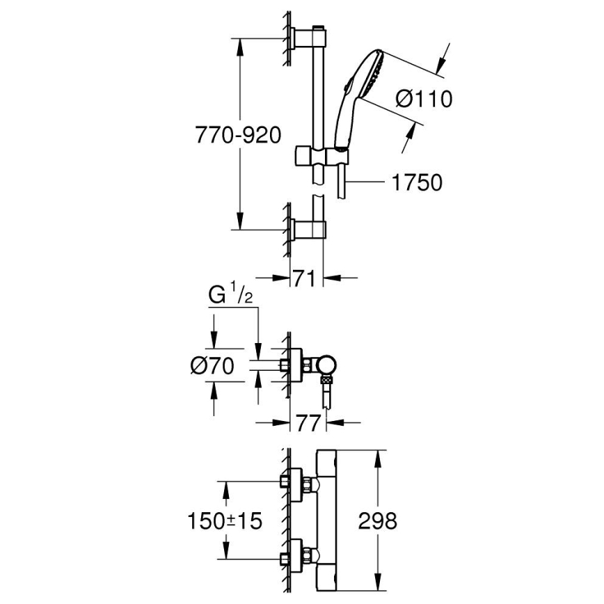 GROHE 34857000 - Set za tuš s termostatskom miješalicom PRECISION GET 12” sjajni krom