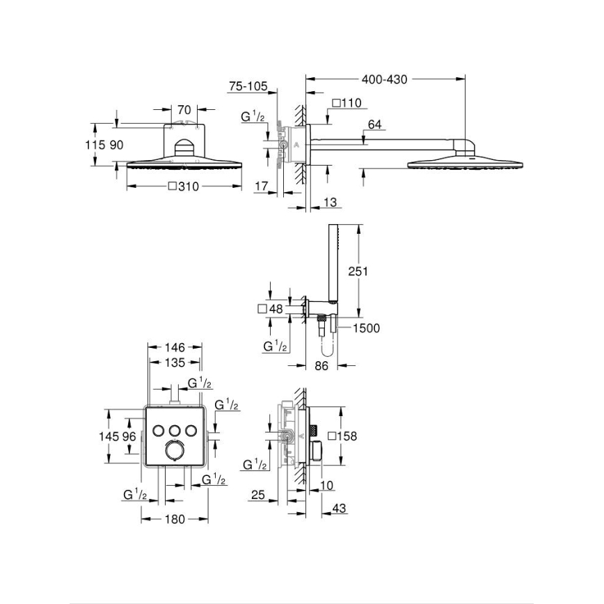 GROHE 34875000 - Sustav za tuširanje PRECISION SMARTCONTROL 310 mm sjajni krom