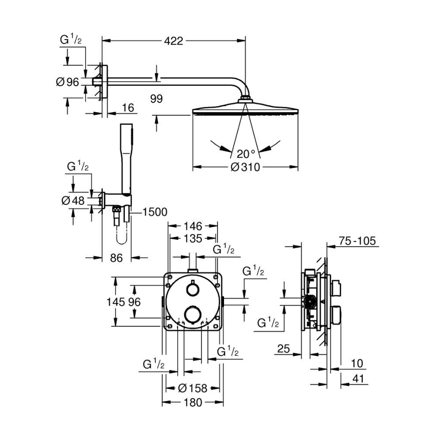 GROHE 34880000 - Tuš set s podžbuknom miješalicom GROHTHERM SMARTCONTROL sjajni krom