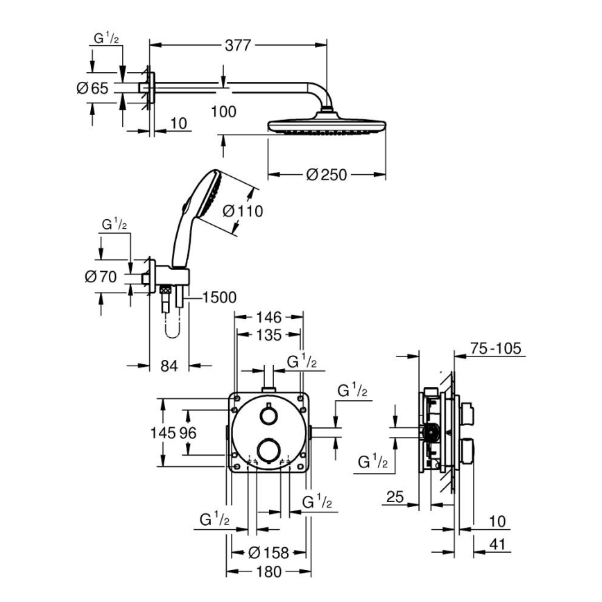 GROHE 348832430 - Tuš set VITALIO START 250 mm crni
