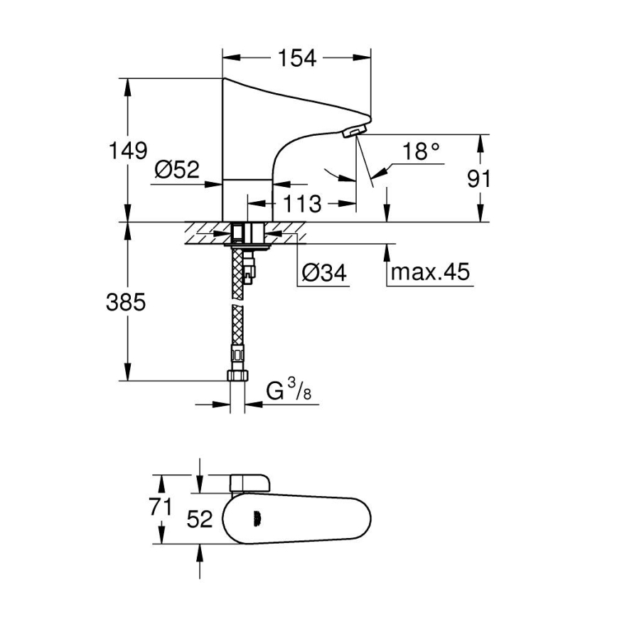 GROHE 36207001 - Elektronička baterija za umivaonik EUROPLUS E DN 15 sjajni krom