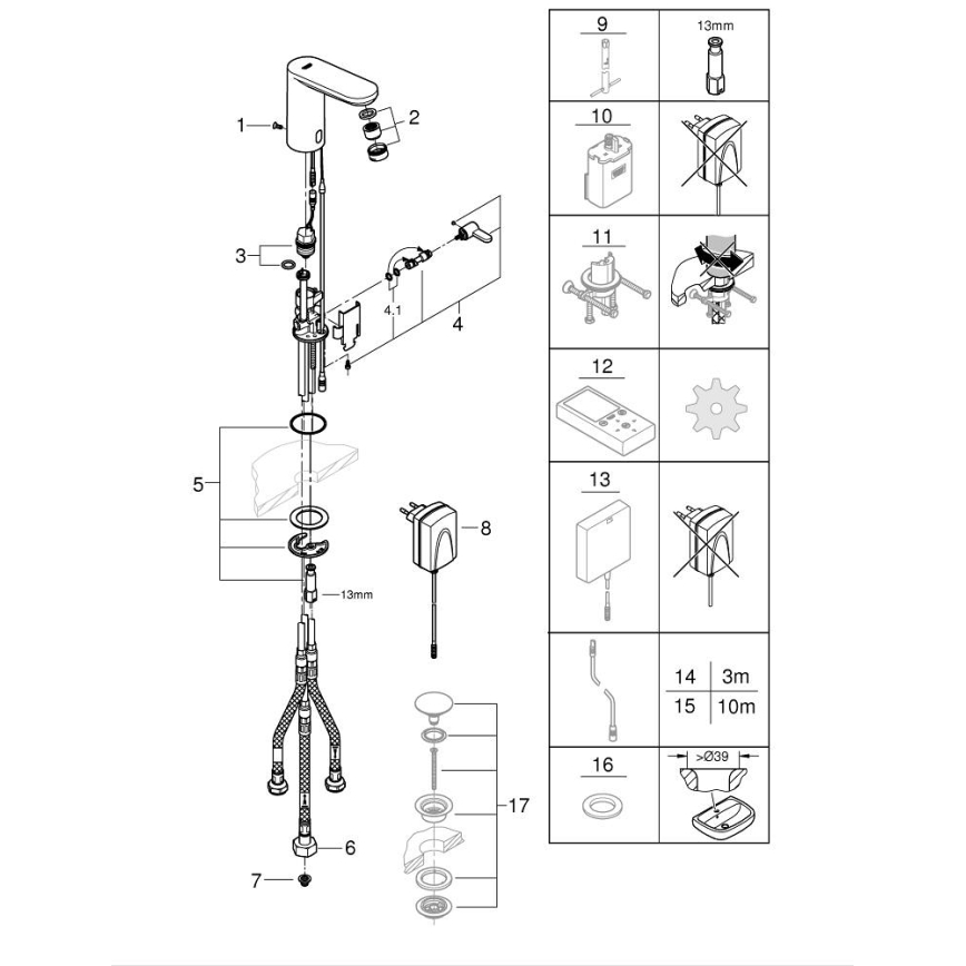 GROHE 36324001 - Infracrvena elektronska umivaonska miješalica EUROSMART COSMOPOLITAN E krom