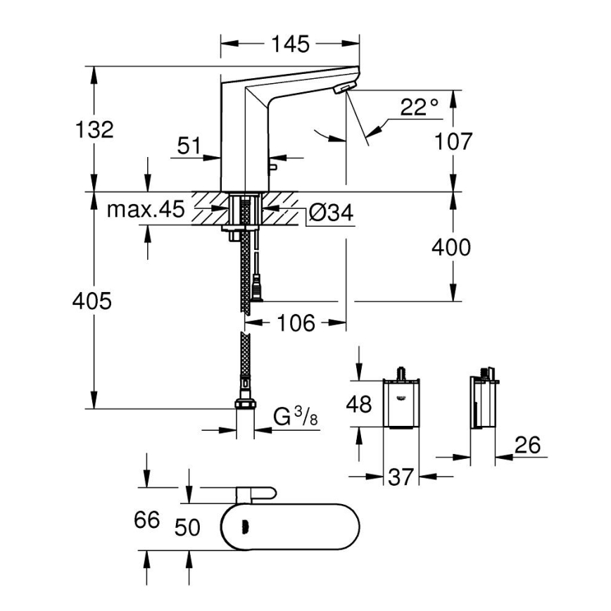 GROHE 36366002 - Elektronička slavina za umivaonik GET E u sjajnom kromu