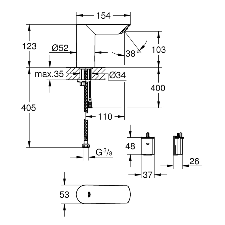 GROHE 36452000 - infracrvena elektronička slavina za umivaonik BAU COSMOPOLITAN E, krom