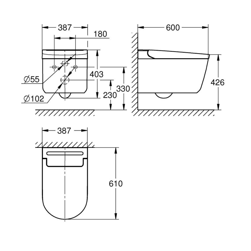 GROHE 36507SH0 - WC s tušem SENSIA 600 × 387 × 403 mm keramika/bijela