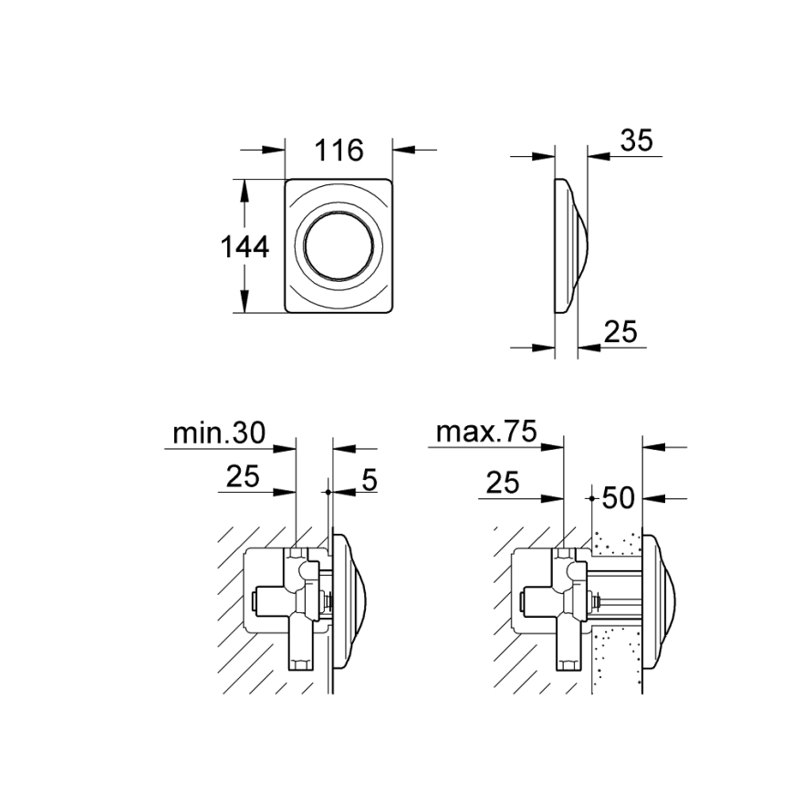 GROHE 37018SH0 - Tipka SURF 116 × 144 mm, bijela
