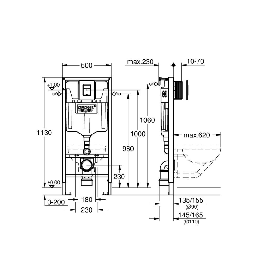 GROHE 38811KF0 - Set 3 u 1 WC SOLIDO 1,13 m crna