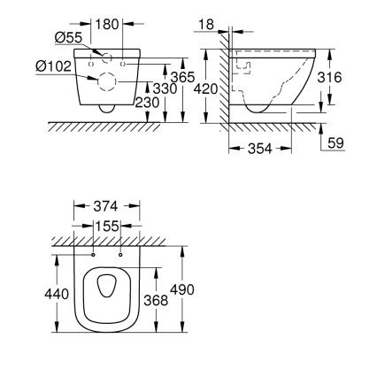 GROHE 39206000 - Zidna WC školjka EURO CERAMIC 49 cm, keramika/bijela
