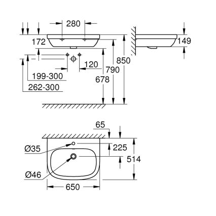 GROHE 39323000 - Umivaonik EURO CERAMIC 650 × 514 mm keramika/bijela