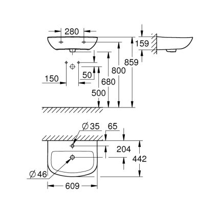 GROHE 39421000 - Zidni umivaonik BAU CERAMIC 609 × 442 mm keramika/bijela