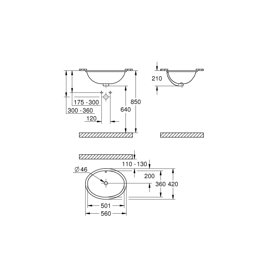 GROHE 39423000 - Ugradbeni umivaonik BAU CERAMIC 560 × 420 mm keramika/bijela