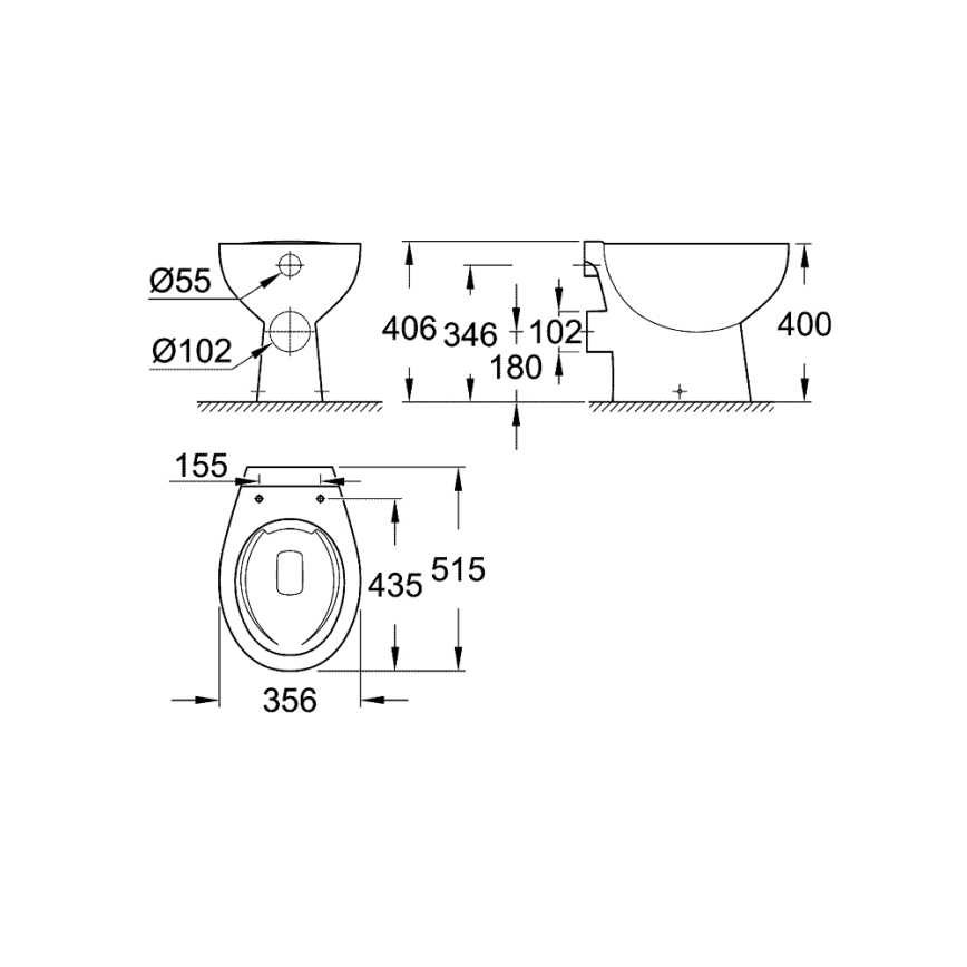 GROHE 39430000 - Stojeća WC školjka BAU CERAMIC 515 x 356 x 406 mm keramika/bijela