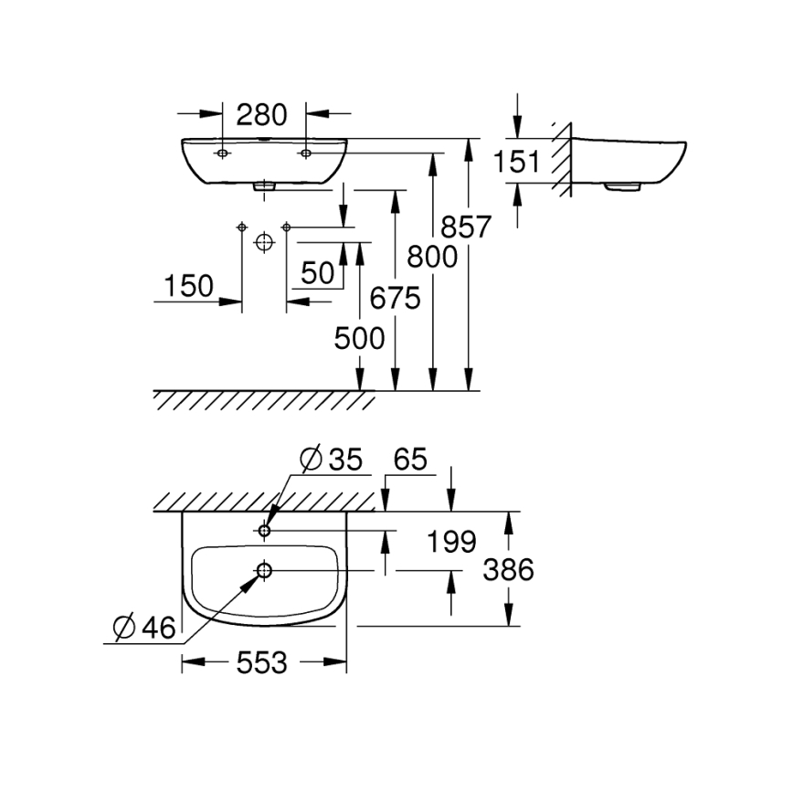 GROHE 39440000 - Umivaonik BAU CERAMIC 553 × 386 mm keramika/bijela