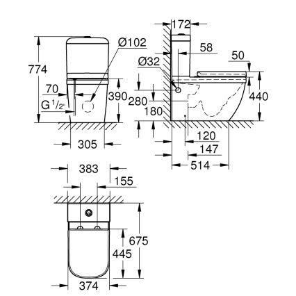 GROHE 39462000 - WC komplet EURO CERAMIC 67,5 x 37,4 x 77,4 cm keramika/bijela