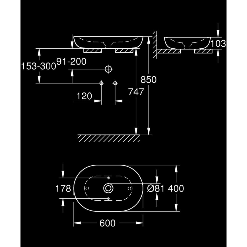 GROHE 3960800H - Umivaonik na ploču ESSENCE 600 × 400 mm keramika/bijela