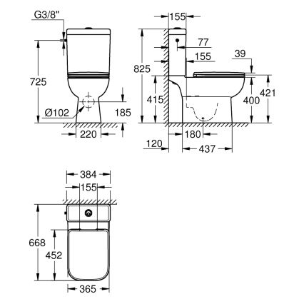GROHE 39814000 - kombinirani WC komplet START EDGE 825 × 557 × 384 mm keramika/duro-bijela