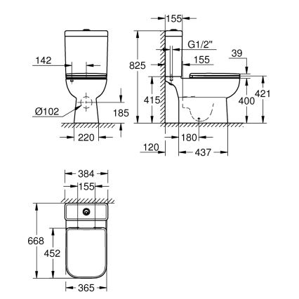 GROHE 39951000 - kombinirani WC START EDGE 384 × 668 mm keramika/bijela